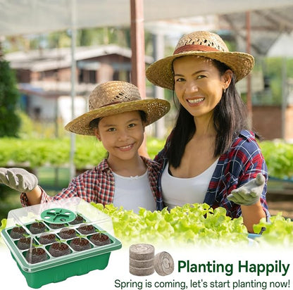 Halatool 8 Pack Seed Starter Tray with 100 PCS Peat Pellets, 96 Cells Green Seeding Starter Trays for Organic Seed Starter Soil Pods for Planting Vegetables Plants Flowers - Starting Seeds Kit