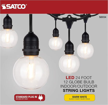 Satco S8034 LED Indoor/Outdoor String Lights, Black, G25 Bulbs, 24 Feet (Pack of 1)