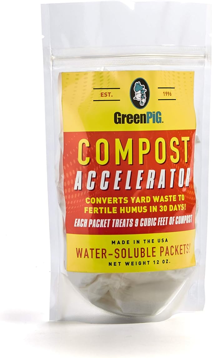 GREEN PIG Compost Accelerator Converts Yard Waste to Fertile Humus in 30 Days and Helps Control Odors Associated with Compost Piles, 1 Bag (12 Dissolvable Packets) | Converts Yard Waste to Fertile Humus in 30 Days, Helps Control Odors Associated with C...