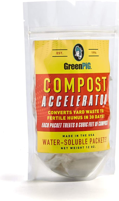 GREEN PIG Compost Accelerator Converts Yard Waste to Fertile Humus in 30 Days and Helps Control Odors Associated with Compost Piles, 1 Bag (12 Dissolvable Packets) | Converts Yard Waste to Fertile Humus in 30 Days, Helps Control Odors Associated with C...
