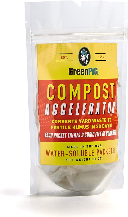 GREEN PIG Compost Accelerator Converts Yard Waste to Fertile Humus in 30 Days and Helps Control Odors Associated with Compost Piles, 1 Bag (12 Dissolvable Packets) | Converts Yard Waste to Fertile Humus in 30 Days, Helps Control Odors Associated with C...