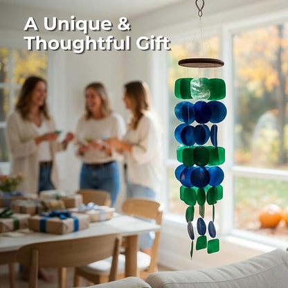 Solange & Frances Capiz Shells Wind Chimes for Outside. Patio Decor, Garden Decor Windchimes Outdoors. Unique Birthday Gifts for Women, Gift for Men, and Gifts for Mom Ideas (Peacock)