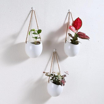 Set of 3 Ceramic Wall Planters Decor Small Hanging Vases Lovely Flower Pots | Wall Decor for Home, Entryway, Hallway, Deck, Bathroom, Living Room, Dining Room, Garden, Farmhouse, Restaurants, Office, etc