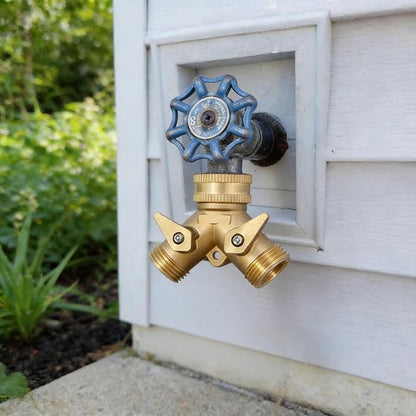 VANCOCO Garden Hose Coiled Spring Protectors, 3/4" Heavy Duty Brass Hose Splitter 2 Way with Hose Spring Protector for Garden Hose (Extra Quick Connect)