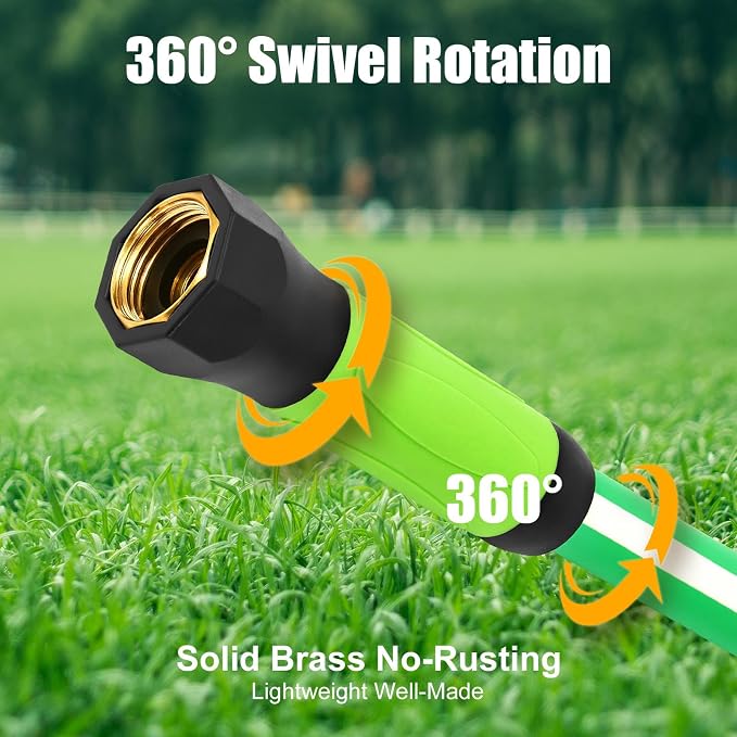 SANFU Upgraded Hybrid Lead-In Garden Hose 5/8-Inch X 6 FT, Burst 800PSI, Water Hose, Flexible, With Grip Handle, 3/4" GHT Solid Brass Fittings, Green + White