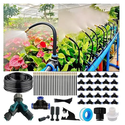 Drip Irrigation Kit Automatic Watering System for Potted Plants, 360 Degree Adjustable Copper Micro Sprinklers, Quick Connect Tubing Fittings for Garden, Lawn, Patio, Balcony (100 FT)