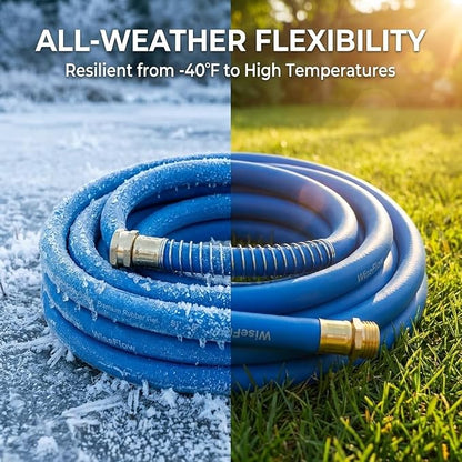 Wiseflow Garden Hose 50FT x 3/4", Heavy Duty Rubber Hose, Water Hose with Five Layered Braiding, Male Female Fittings, 1200PSI Burst, 300PSI Working for Yard, Car Wash, Pets (Blue)