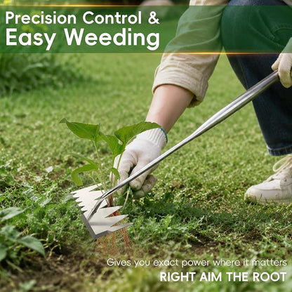 Weed Puller Tool,Newly Upgraded 6 Teeth Portable Manual Weeding Tools Gardening, Dual Head Stainless Steel Hand Garden Weeding Rake,Multi-Purpose 17.7" Weed Remover Tool Weeding Tools for Gardening