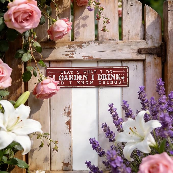 Funny Garden Metal Tin Sign, That’s What I Do I Garden, Vintage Farmhouse Outdoor Wall Decor, for Porch Yard Patio, Gift for Gardening Lover, 15.7 x 3.9 Inches