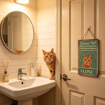 Metal Signs Excuse Me Were You Attempting To Use The Bathroom Alone Orange Cat Tin Sign Vintage Wall Decor for Home Bar Bathroom Toilet 12x8 Inch