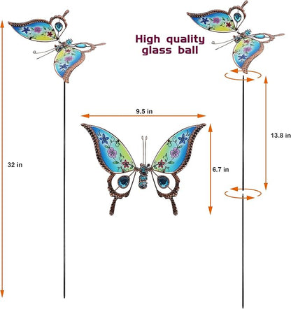 Juegoal Set of 4 Butterfly Garden Stake Decor, 32" Metal Colorful Butterflies Stakes, Yard Art Ornaments for Mom, Mothers Day Ideal Gifts, Outdoor Lawn Porch Pathway Patio Plant Pot Flower Bed