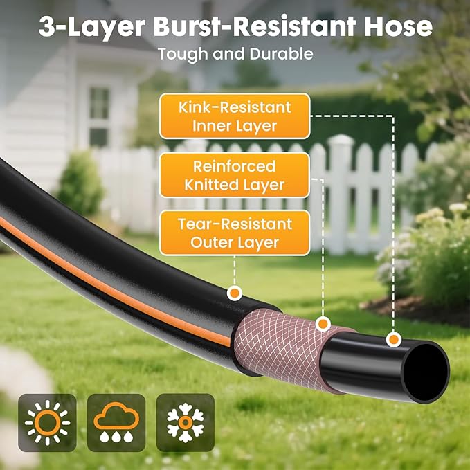 NEWBULIG Garden Hose Reel, 1/2" x 100 ft Retractable Heavy Duty Water Hose Reel with 9 Pattern Nozzle, Slow Retract System, 180° Swivel Wall Mount for Outside Yard Cleaning