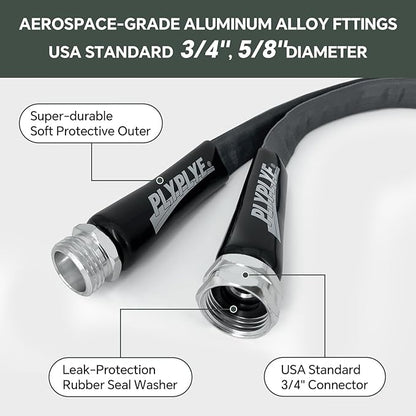 Garden Hose 50ft, Made of TPU(Not PVC), Ultra-Light & Flexible Water Hose, Non-Shrinking, Easy to Store, Drinking Water Safe Material, All-weather, Black&Gray