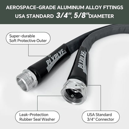 Garden Hose 25ft, Made of TPU(Not PVC), Ultra-Light & Flexible Water Hose, Non-Shrinking, Easy to Store, Drinking Water Safe Material, All-weather, Black&Gray