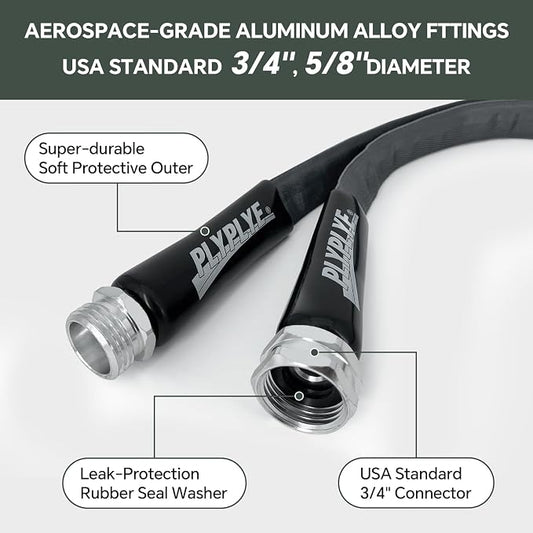 Garden Hose 25ft, Made of TPU(Not PVC), Ultra-Light & Flexible Water Hose, Non-Shrinking, Easy to Store, Drinking Water Safe Material, All-weather, Black&Gray