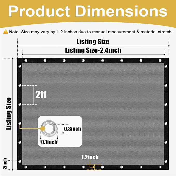 Shade&Beyond 90% Sun Shade Cloth with Grommets, 6' X 16' Pergola Shade Cover Canopy, Mesh Tarp Sun Screens for Patio, Outdoor, Garden, Backyard, Light Gray