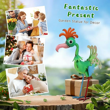 19'' Tall Metal Rooster Statue for Farmhouse, Lawn, Garden | Funny Rooster Sculpture Garden Decor, Metal Yard Art, Green