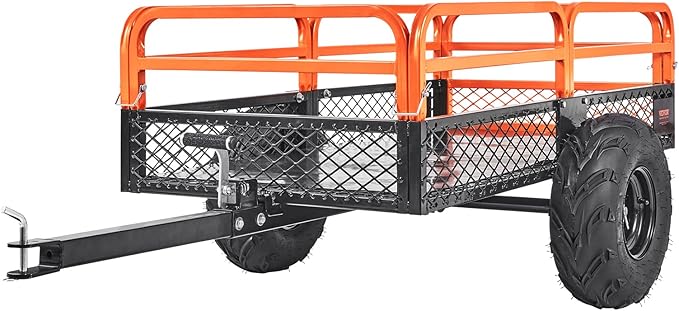 VEVOR ATV UTV Trailer Tow Behind Dump Cart | 1500lbs Capacity, 15 Cubic Feet, Heavy Duty, For Lawn Mower Tractor, Yard Garden Use