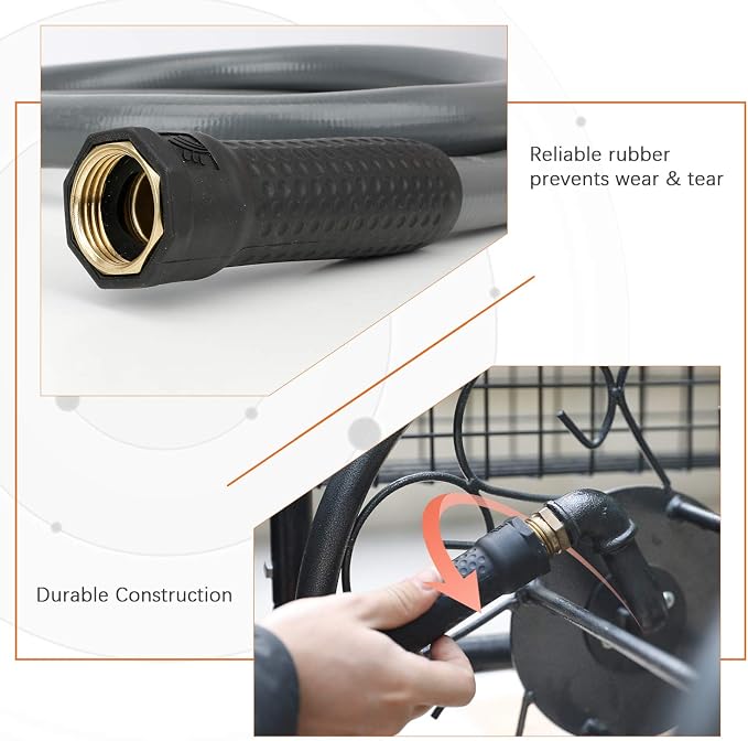 Worth Long Lead-in Gray Garden Hose 5/8 in. x 50 ft. -Kink Free, No Leaking, Male/Female Fittings -Heavy Duty Durable Flexible Lightweight Water Pipe -Brass Aluminum Ends for Household & Yard Use
