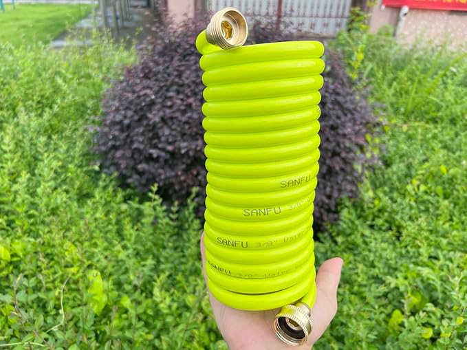 SANFU PU Recoil Garden Hose Handy 3/8"ID x 15ft Premium With 3/4"Inch Swivel Female Brass Fittings Retractable, Outdoor Patio Hose Marine&Boat Yacht, Lime(15')