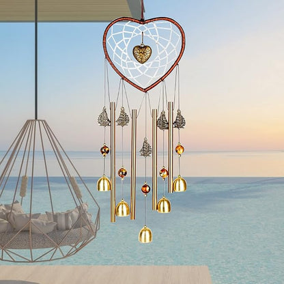 Unique Sweet Heart Dream Catcher Wind Chimes Brass Bell for Outdoor Garden Home Hanging Decoration…