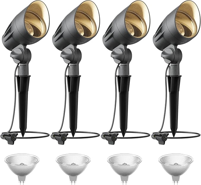 VENUS MANUFACTURING Low Voltage Landscape Spotlights - 50W Halogen High Power Outdoor Tree Lights, 12V Waterproof Metal Spot Light Kits, 3000K Warm Replaceable MR16 Bulb, ETL Listed for Garden Yard