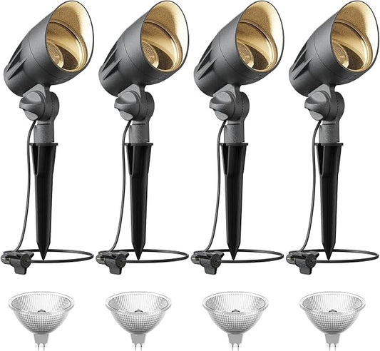 VENUS MANUFACTURING Low Voltage Landscape Spotlights - 50W Halogen High Power Outdoor Tree Lights, 12V Waterproof Metal Spot Light Kits, 3000K Warm Replaceable MR16 Bulb, ETL Listed for Garden Yard