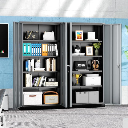 INTERGREAT Metal Storage Cabinet,72" Locking Steel Cabinets with 2 Doors and 4 Adjustable Shelves,Tall Steel Storage for Home Office, Garage,Warehuse (Black Grey)