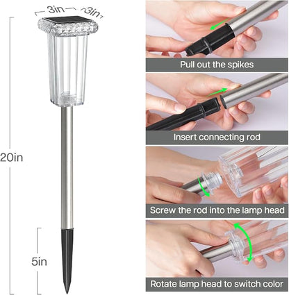 Solar Lights Outdoor 8 Pack LED Waterproof 10 Modes Pathway Outside Lights for Yard Garden Walkway Driveway Landscape Path Lighting, 3000K/4500K/6000K White & 6 Fixed Colors & Color Changing