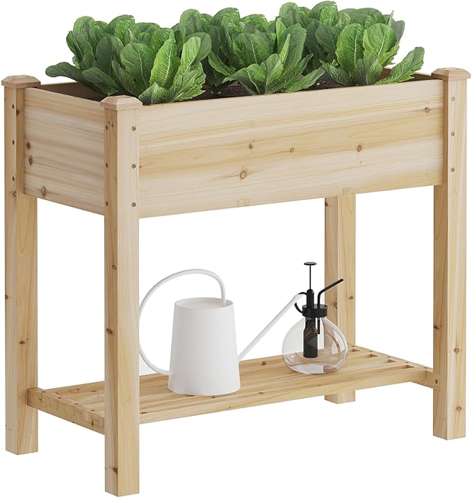 Raised Garden Bed with Legs Elevated Wooden Planter Box Stand Large Planter Stand Box for Fruits Vegetables Flowers with Divider with Bag - 34x18x30.5IN