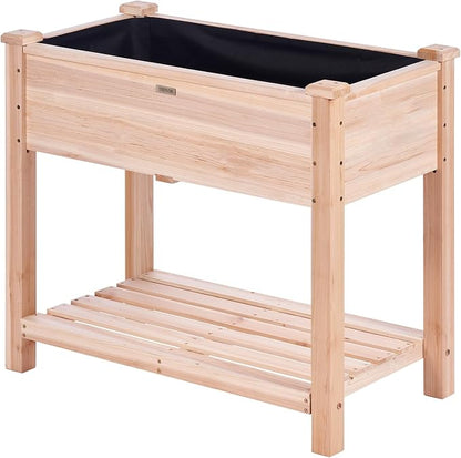 VEVOR Raised Garden Bed 34x18x30in with Sturdy Legs, High End Natural Fir Wood Planter Box Elevated Planting Stand for Backyard/Garden/Patio/Balcony w/Non -Woven Liner & 1 Set of Tool, 165lb Capacity