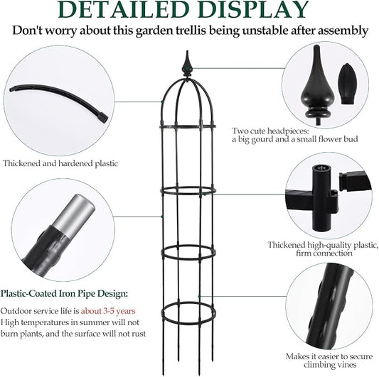 WellSign Garden Obelisk Trellis for Climbing Plants Outdoor, 6.6ft Tall Rustproof Coated Metal Plant Support with Garden Twist Tie for Tomato Cucumber Ivy Vines Rose Potted Plant Trellis 1 Pack