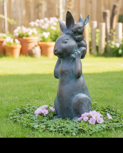 Rabbit Garden Statues Bunny Decorations - Easter Bunny Father with Baby Figurine Easter Gift Dark Gray Garden Spring Bunny Sulpture for Yard Framhouse Outdoor Décor 7*5.25*15.25 in Newman House Studio