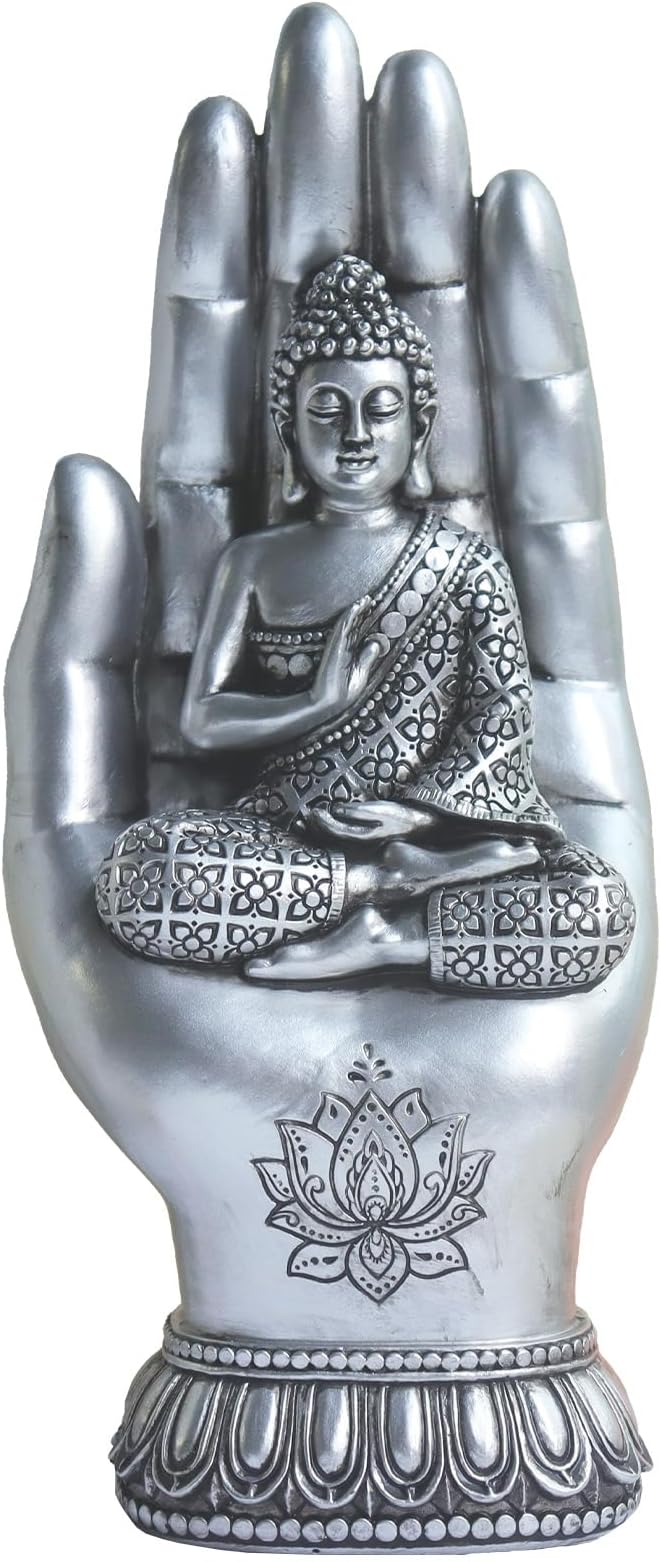 Pigort Buddha Statue Home and Garden Zen Lotus Decorative Sculpture Praying Collectibles Figurines,Home Decoration for Self 9.1 in, Resin