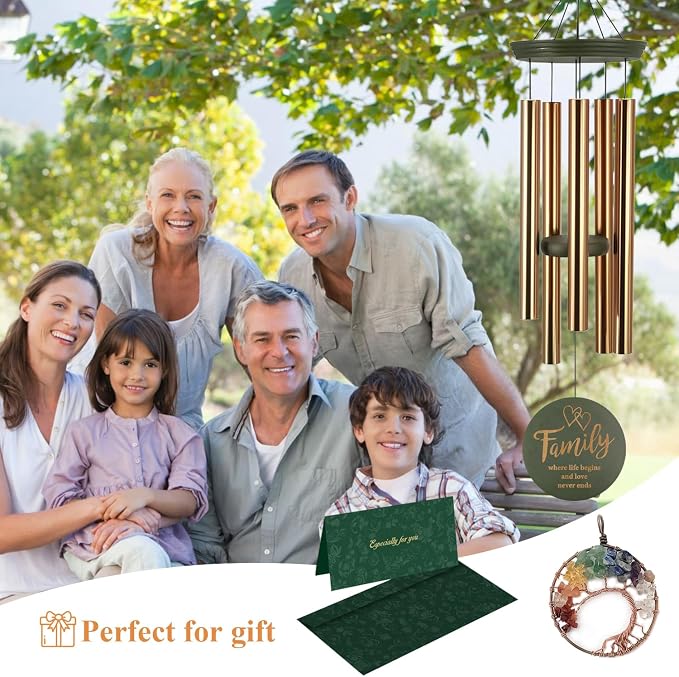 ASTARIN Wind Chimes for Outside, Large Outdoor Windchimes with Engraved Tree of Life, Premium Tuned Metal Chimes for Mother/Grandma, Home & Garden Decor with Soothing Tone