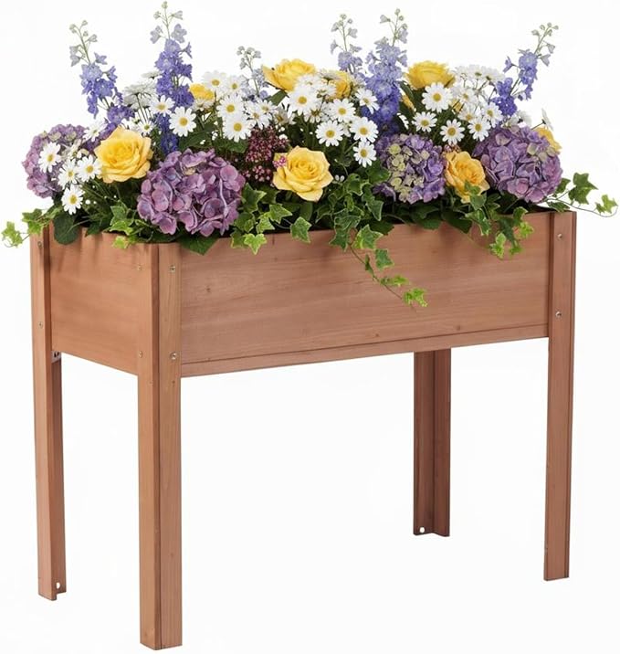 Raised Garden Bed with Legs, 40x20x31 in Planter Boxes Outdoor, Elevated Wooden Planter Box Standing Growing Bed for Gardening, Backyard, Patio and Balcony (Coffee, 40x20x31)