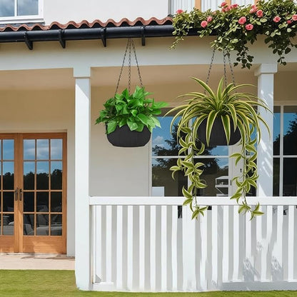 12 Inch Large Hanging Pots for Indoor Outdoor Plants Set of 2 | Self-Watering Hanging Planters with Internal Saucers, Drainage Holes & Plugs (Hooks)