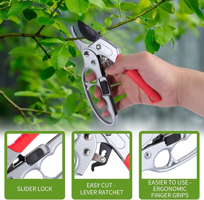 Premium pruning shears for gardening, Work 3 times easier, Pruners heady duty, Sharp garden clippers cuting florist flower, hedge, herb, rose, Indoor live plants, Arthritis weak hand snips