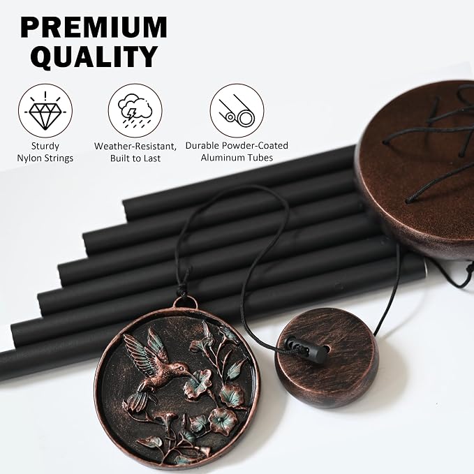 Vanquer Gift Wind Chimes for Outside - 30'' Wind Chimes Outdoor Clearance, Windchimes Outdoors, Memorial Wind Chimes, Sympathy Gift, Patio, Home Décor, Vintage Black (30" Hummingbird)