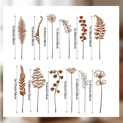 12 Pack Rusty Metal Garden Stakes, Rustic Garden Decor Decorative Metal Wildflower for Outside Plants Stakes Iron Art Outdoor for Lawn Yard Walkway