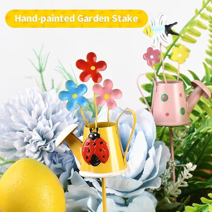 Decorative Garden Stakes Set Metal Garden Ornaments Waterproof Decorations for Indoor Outdoor Yard Patio Plant Pot (Watering can-4PCS)