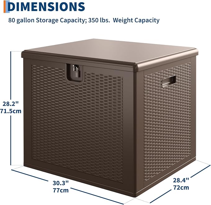 IDEALHOUSE 80 Gallon Resin Deck Box, Waterproof Outdoor Storage Box with Lockable Lid & UV Resistant, Patio Furniture Cushion Storage Container for Garden, Backyard, Poolside (Brown)