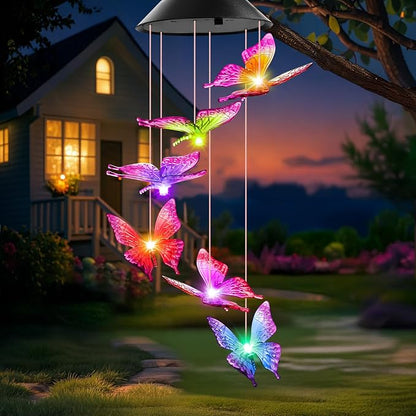 Birthday Gifts for Women, Gardening Gifts for Mom Grandma Nana Wife Sister, Winzwon Solar Lights Outdoor Wind Chimes for Outside Garden Yard Patio Porch Decor Butterfly Decorations