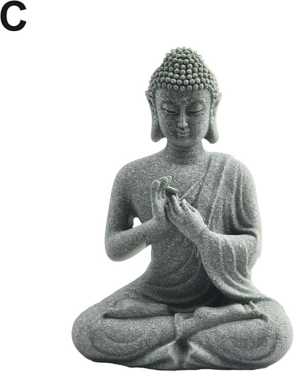 Garden Buddha Resin Stone Statue for Outdoor and Indoor Zen Decor Sandstone Effect Lawn Ornament for Home and Garden Landscaping or Meditation Space(C)