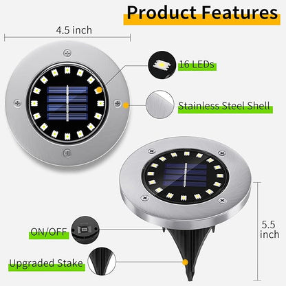 NFESOLAR Solar Ground Lights Outdoor with 16 LEDs Multi-Color 16 Pack | IP65 Waterproof, Stainless Steel Shell, Wire-Free, Easy to Use for Outdoor Garden Yard Lawn Pathway Walkway