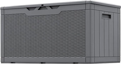 Greesum 100 Gallon Resin Patio Storage Box for Garden Tools, Outdoor Furniture Cushions, Pool Supplies, Gray
