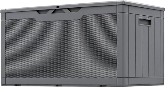 Greesum 100 Gallon Resin Patio Storage Box for Garden Tools, Outdoor Furniture Cushions, Pool Supplies, Gray