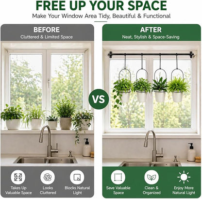 Adjustable Hanging Window Planter with 4 Pots, Space Saving Indoor Herb Garden Plant Hanger, Metal Vertical Plant Rack for Kitchen, Balcony & Home Deco41in-4 Flower pots