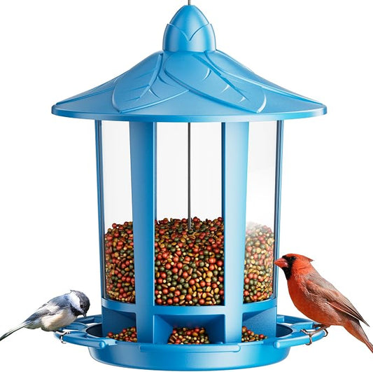 Birdream Bird Feeders for Outdoor Hanging, Assembly Required, 1-Min Easy Setup, Charming Castle Design, Attracting Cardinals Chickadees Goldfinches & Sparrows - Blue