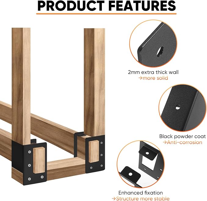 8 pack Firewood Log Storage Rack Bracket,Adjustable Heavy Duty Powder Coated Steel Holder,Fireplace Wood Storage,Log Holder For Patio Deck